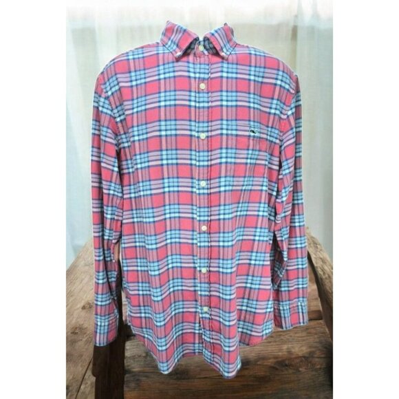 Vineyard Vines Mens Red Plaid Classic Fit Tucker Shirt Large Linen Blend - Picture 1 of 7